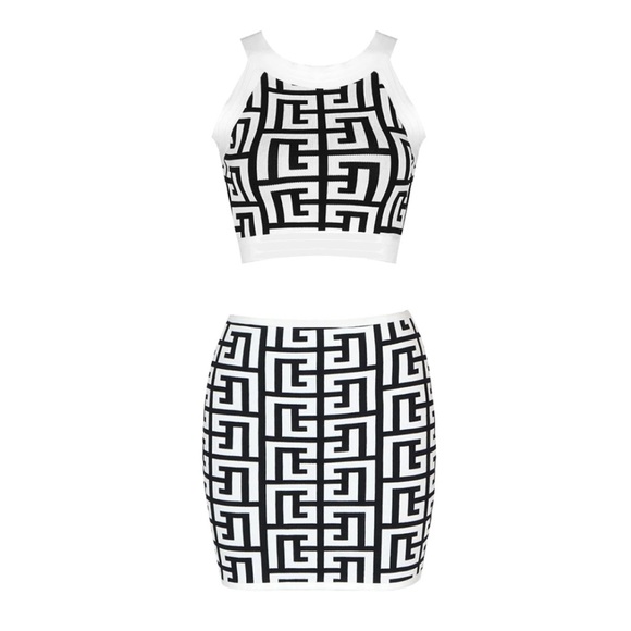 Balmain monogram cropped knitted top and skirt - Picture 1 of 12